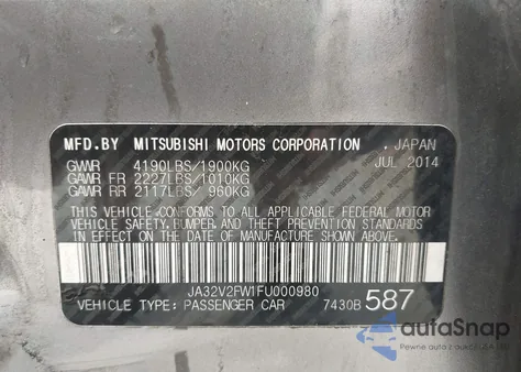2015 Mitsubishi Lancer Se from USA, damaged, VIN JA32V2FW1FU000980